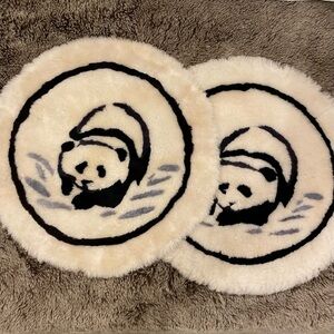 Pair Round Panda Design Fur Cushion Covers
